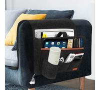 SIMBOOM Sofa Organizer Sofa Armrest Hanging Storage Bag for Magazine Remote Control with Water Bottle Holder, Suitable for Couch Bedside - Dark Grey