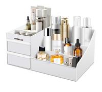 Simbuy Makeup Organizer With Drawers - Countertop Organizer for Cosmetics, Vanity Holder for Lipstick, Brushes, Lotions, Eyeshadow, Nail Polish and Jewelry (White)