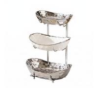 Simcat 3 Tier Fruit Bowl with Electroplated Ceramic Bowls and Metal Stand for Kitchen, Living Room Countertop, Fruit and Snack Display Holder for Fruits, Cakes, Bread (Silver)