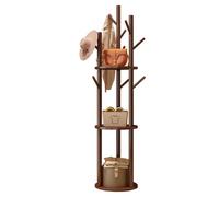 Simcat Coat Stand 8 Hooks, Wooden Coat Rack Freestanding Storage Shelves, 3 Tier Coat Tree Storage Shelf for Hats Jackets Umbrellas Bedroom Office Hallway Walnut