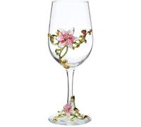 Simcat Handmade Painted Enamel Flower Glass Wine Glasses Transparent Refined Goblet, Stem For Cabernet, Gifts (Single pink gift box,1 Gift Box)