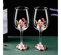 Simcat Red/White Wine Glass, Handmade Painted Enamel Crown Gin Wine Glass Long Stem Crystal Wine Glasses, Ideal Gifts (2, White)
