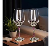Simcat Red/White Wine Glass, Handmade Painted Enamel Crown Gin Wine Glass Long Stem Crystal Wine Glasses, Ideal Gifts (2, Burgundy)