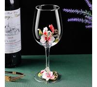 Simcat Red/White Wine Glass, Handmade Painted Enamel Crown Gin Wine Glass Long Stem Crystal Wine Glasses, Ideal Gifts (1, White)