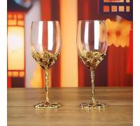 Simcat Red/White Wine Glass, Handmade Painted Enamel Flower Gin Wine Glass Long Stem Lead Free Crystal Wine Glasses, Ideal Gifts (Set of 2)