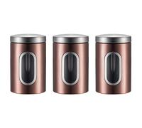 Simcat Tea Coffee Sugar Jar 1500ml Kitchen Canister Set of 3 with viewing window, 3Pcs Stainless Steel Storage Jars, Airtight Dried Food Storage Container (Brown)