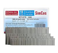 SimCos 18 Gauge 304 Stainless Steel Brad Nails (2",1-1/4" 1", 3/4"), Assorted 1200 Counts for 18 GA Pneumatic or Electric Brad Nailer or Brad Nail gun,Project Pack