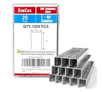 SimCos 20 Gauge 304 Stainless Steel T/50 Staples - 3/8" Crown Upholstery Staples, 1/4"~9/16" Leg Length, 1008 Counts, Compatible with Staple Gun & T-50 Stapler (9/16"-1008 pcs)