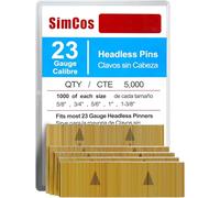 SimCos 23 Gauge Pinner Nails (5/8",3/4",5/6",1",1-3/8") Assorted 5 Sizes' Headless Pin Nails for 23 GA Pneumatic or Electric Pinner or pin Gun,Project Pack (5000)
