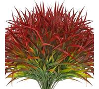 SIMDAO 10 Bundles Artificial Plants Outdoor, Autumn Faux Greenery Stems with Realistic Red Tips for Outdoor/Indoor Porch Garden Decor, UV Resistant & No Maintenance