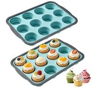 SIMDAO 2 Pcs Silicone Muffin Trays, 12 Cup Silicone Muffin Cupcake Tray with Metal Frame, Muffin Moulds for Baking, Yorkshire Pudding Tray for Oven Dishwasher Safe Making Muffins, Cupcakes