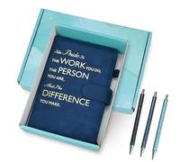 SIMDAO 5Pcs Inspirational Leather Notebook and Pen Set, A5 200Pages Journals with Gift Box, Thank You Gifts Employee Appreciation Gift for Women Men Colleague School (Blue)
