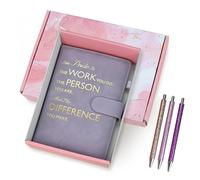 SIMDAO 5Pcs Inspirational Leather Notebook and Pen Set, A5 200Pages Journals with Gift Box, Thank You Gifts Employee Appreciation Gift for Women Men Colleague School (Purple)