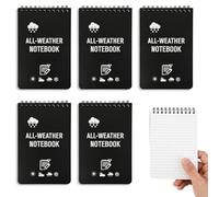 SIMDAO 6 Pack Waterproof Notebook, 4 x 6 Inch Lined Waterproof Notepad, Top-Spiral Write in the Rain Notebook, All Weather Pocket Notebook for Outdoor Business Camping Office (Black)