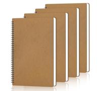 SIMDAO A4 Notepad, 4 Pack Spiral Notebook A4 Lined Paper 29x21cm 50 Sheets/100 Pages Kraft Paper Notebooks Hardcover Notepad for Office School Business (Brown)
