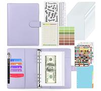 SIMDAO A5 Binder Notebook Set, PU Leather Loose Leaf Notebook 12 Pieces Binder Pockets, 45 Budget Inserts, Label Stickers, Financial Planners, Money Saving, Purple