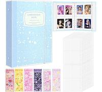 SIMDAO A5 Binder Photo Card Album, 3 Inch Kpop Photo Album Holder with 20 Sheets 4 Compartments Photo Sleeves(160 Pockets), Protective Cover, 6 Colorful Stickers, 6 Ring Photocard Binder, Blue
