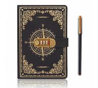 SIMDAO A5 Journal With Lock, Vintage Leather Compass Diary, 200 Pages Lined Paper Notebook With Pen, Secret Diary With Combination Password, Locked Journal for Men Women, Study, Travel Writing