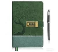 SIMDAO A5 Leather Journal with Lock, 100gsm Password Locking Journals with Pen for Women & Men, 200 Pages Diary with Lock for Writing, Leather Hardcover Lined Notabook for Gift, Green