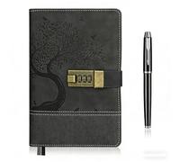 SIMDAO A5 Leather Journal with Lock, 100gsm Password Locking Journals with Pen for Women & Men, 200 Pages Diary with Lock for Writing, Leather Hardcover Lined Notabook for Gift, Black