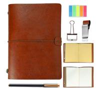 SIMDAO A5 Leather Notebook Journal Set, Travel Journal for Men Women, Travelers Notebook with Blank Paper Kraft Inserts Pen Pen Clip Multi-function Pouch, Vintage Notebook Gifts for Him Her(Brown)