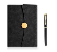 SIMDAO A5 Leather Notebook, Lined journal with Round Magnetic Buckle,120Sheets/240Pages, Notebook and pen Set for women, Business Office School Daily Use, 21.2cm*15.7cm (Black)