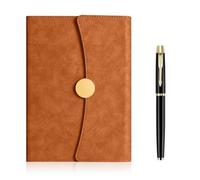 SIMDAO A5 Leather Notebook, Lined journal with Round Magnetic Buckle,120Sheets/240Pages, Notebook and pen Set for women, Business Office School Daily Use, 21.2cm*15.7cm (Brown)