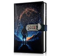 SIMDAO Diary with Lock for Boys, PU Leather Diary with Pen, 120 Sheets/240 Pages Space Themed Journal with Combination Lock, Kids Secret Diary, Football Gifts for Women Men Teens, 6.1in X 8.3in