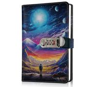 SIMDAO Diary with Lock for Boys, PU Leather Diary with Pen, 120 Sheets/240 Pages Space Themed Journal with Combination Lock, Kids Secret Diary, Football Gifts for Women Men Teens, 6.1in X 8.3in