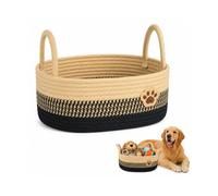 SIMDAO Dog Toy Basket, Cotton Rope Dog Toy Storage, Dog Toy Box Organizer Baskets with Handle, Dogs Toy Bin for Pet Supplies, Blankets, Leashes for All Pet 34 x 22.5 x 12.5cm (Black)
