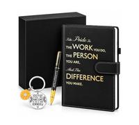 SIMDAO Employee Appreciation Gifts, A5 Leather Notebook and Pen & Metal Keychain in Box, Inspirational Gifts for Women Men, Thank You Gifts, Leaving Gift for Employees Teacher Boss, Black