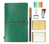 SIMDAO Leather Notebook Journal Set, Travel Journal for Men Women, Travelers Notebook with Blank Paper Kraft Inserts Pen Pen Clip Multi-function Pouch, Gifts for Men Women, (Green, A6)