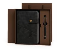 SIMDAO Notebook and Pen Gift Set, A5 Lined Leather Journal Notebook with Pen Gift Box Gift Bag, 200 Pages 100 Gsm Thick Ruled Paper, Personal Organiser Leather Journal, A5 Diary for Men Women, Black