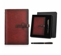 SIMDAO Refillable A5 Real Leather Journal with Black Gift Box, Vintage Leather Notebook, 6-Ring Binder Organiser with 160 Lined Pages, Journal for Men Women (Brown)