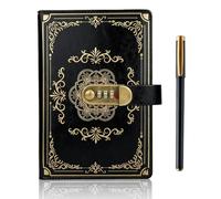 SIMDAO Vintage Leather Journal Notebook with Lock, A5 Lined Pages Locked Journal with Pen, Secret Notebook with Combination Passwords, Notebook Gift for Men and Women,100Sheets/200Pages (Black)