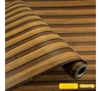 SIMDAO Wooden Slats Panelled Wallpaper, 45cmx600cm Realistic Wood Panel Wallpaper with Tool, Waterproof Plank Vinyl Sticky, 3D Effect Backsplash Wallpapers Roll for Hallway, Office, Bedroom (Brown)