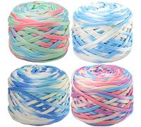 SIMEIQI 4 PCS T-Shirt Yarn Elastic Fabric Crochet Cloth Yarn for DIY Knitting, Spaghetti Thick Knitting for Hand DIY Bag Basket Cushion Crocheting Projects,Home Decor Flower A