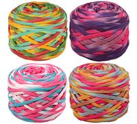 SIMEIQI 4 PCS T-Shirt Yarn Elastic Fabric Crochet Cloth Yarn for DIY Knitting, Spaghetti Thick Knitting for Hand DIY Bag Basket Cushion Crocheting Projects,Home Decor Flower C