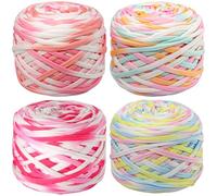 SIMEIQI 4 PCS T-Shirt Yarn Elastic Fabric Crochet Cloth Yarn for DIY Knitting, Spaghetti Thick Knitting for Hand DIY Bag Basket Cushion Crocheting Projects,Home Decor Flower D