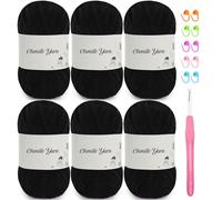 SIMEIQI 6 Pack of 1.76oz Chenille Yarn for Crocheting,60yards Soft Fluffy Velvet Yarn, Ideal Crochet for DIY Baby Blankets Toys Scarves Throw Pillows Hats Cushions(Black)