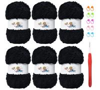 SIMEIQI 6 PCS Soft Coral Velvet Chenille Yarn for Crocheting,Fluffy Yarn for Knitting and Crochet DIY Craft,Warm Crochet for Bag Hat Scarve Gloves Slippers Dolls(Black)