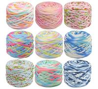 SIMEIQI 9 PCS T-Shirt Yarn Elastic Fabric Crochet Cloth Yarn for DIY Knitting, Spaghetti Thick Knitting for Hand DIY Bag Basket Cushion Crocheting Projects,Home Decor Flower