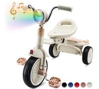 SIMEIQI Toddler Tricycle Foldable Kids Pedal Trike Pedal 3 Wheels Baby Walker Trike for Boys Girls 1-4 Years Old Rear Storage Box Music Headlight