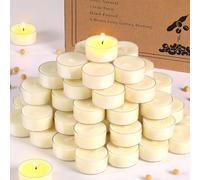 Simeitol 50 Pcs Soy Wax Tealight Candles (6 Hour Burn Time) White Unscented Votive Candles, Smokeless & Extended Burn Time Clear Cup Tea Lights for Weddings, Home, Emergencies