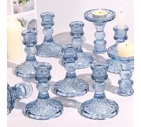 Simeitol Glass Candle Holder Set of 12, Blue Taper Candle Holders Bulk, Vintage Candlestick Holders, Candle Stick Holder for Table Centerpieces, Wedding, Festival & Home Decor