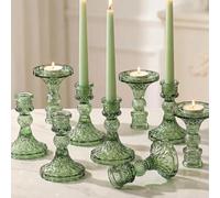 Simeitol Glass Candle Holder Set of 12, Green Taper Candle Holders Bulk, Vintage Candlestick Holders, Candle Stick Holder for Table Centerpieces, Wedding, Festival & Home Decor