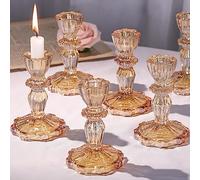Simeitol Glass Candlestick Holders Bulk, 6PCS Crystal Taper Candle Holders Set, Gold Tall Candle Stick Holder Stand for DIY, Festival, Party, Table Decor