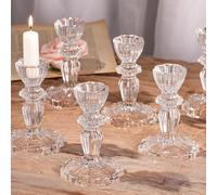 Simeitol Glass Candlestick Holders Set 6PCS, Clear Taper Candle Holders Bulk, Crystal Tall Candle Holder for DIY Wedding, Festival, Party, Table Decor