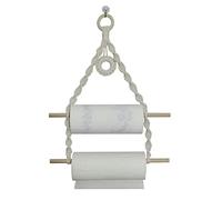 Simelecor Macrame Paper Towel Holder Wall Mount for Kitchen Bathroom-Boho Paper Towel Hanger Under Cabinet No Drill (White)