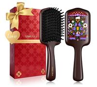 Simetra Wooden Paddle Hair Brush for Women & Men, Volumizing Boar Bristle for Scalp Massage, Detangling Brush for Wet & Curly Hair (Butterfly Pattern)